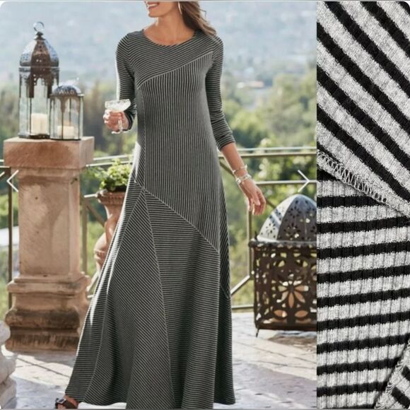 SOFT SURROUNDINGS Ryley Striped Maxi Dress Stretchy Jersey Knit - Size Medium - Picture 1 of 8